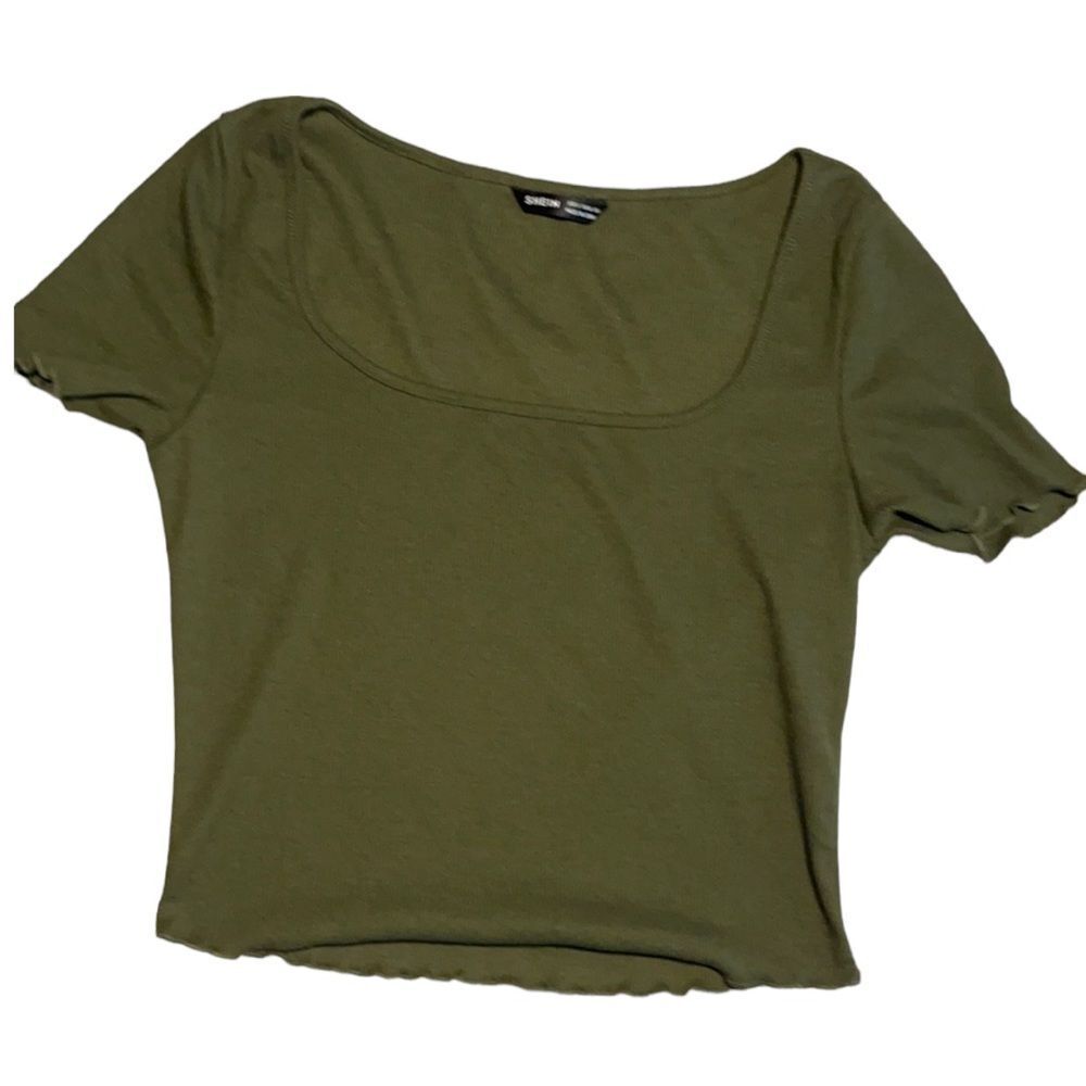 Shein Crop Top T Shirt Women’s Size S Rib Corded Knit Summer Herbal Green